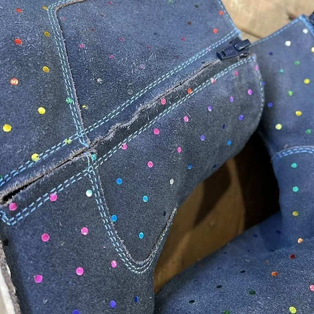 Mini Boden blue suede metallic dot Chelsea boots
